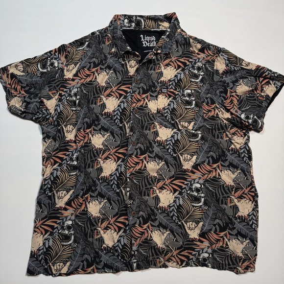 Liquid Death Other - Liquid Death Shirt Mens Large Black Skull Hawaiian Aloha‎ Button Front Tropical